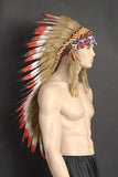 Authentic American Native Indian Headdress with Red Feathers