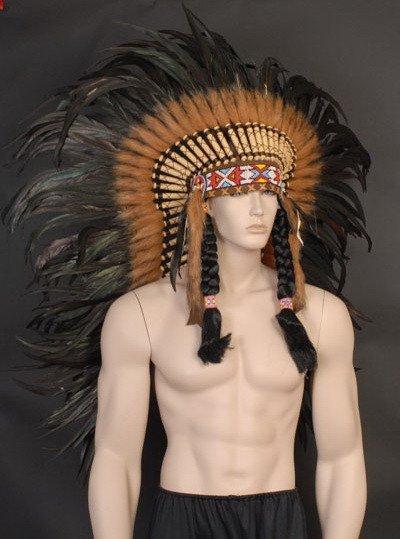 Indian - Indian Headdress Long Black Cock Feather