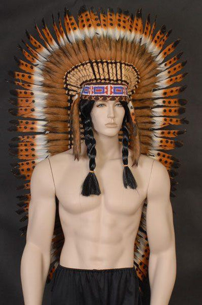 Native American Indian Headdress Tan Tip Feather
