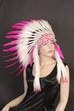 Authentic American Native Indian Headdress with White & Pink Feathers
