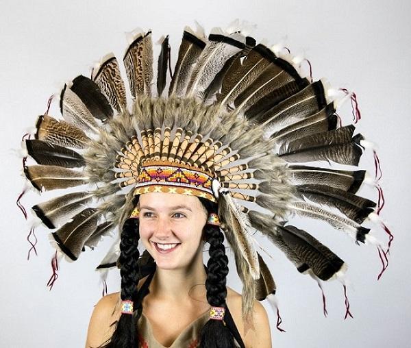 Indian Feather Headdress With Turkey Feathers Native American War Bonnet