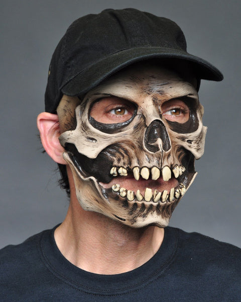 Latex Masks - Skull Halloween Mask With Cap And Moving Mouth