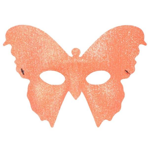 Bright orange glitter butterfly masquerade mask with elastic band