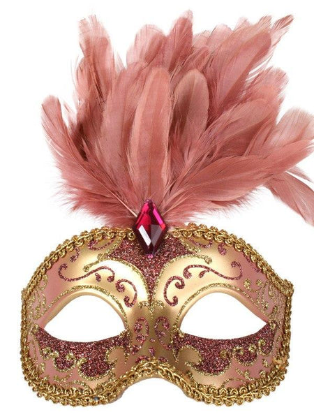 Masquerade Pink Feathers Women's Mask Isabella Dusky Venetian Style