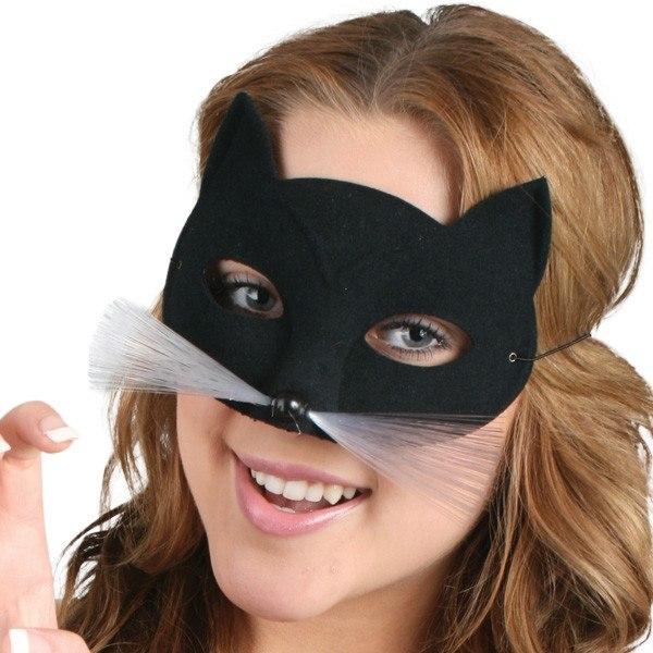 Masquerade Masks Woman - Mask Tabby Cat Black With Whiskers