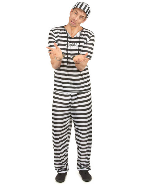 Black and White striped Prisoner Costume for Men
