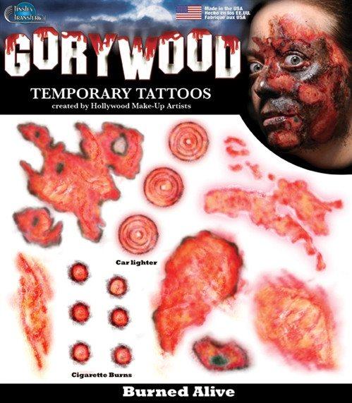 Burned Alive Fake Temporary Halloween Tattoos Gory Horror Costume Makeup