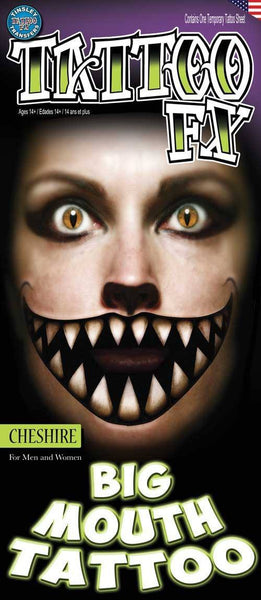 Cheshire Big Mouth Temporary Halloween Face Tattoo