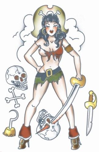Tattoos - Pin Up - Pirate Girl - Temporary Tattoo