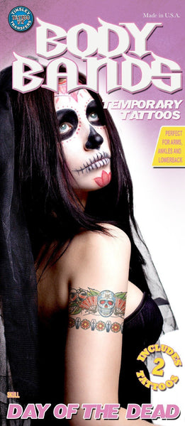 Tattoos - Skull And Roses - Body Bands - Temporary Tattoo