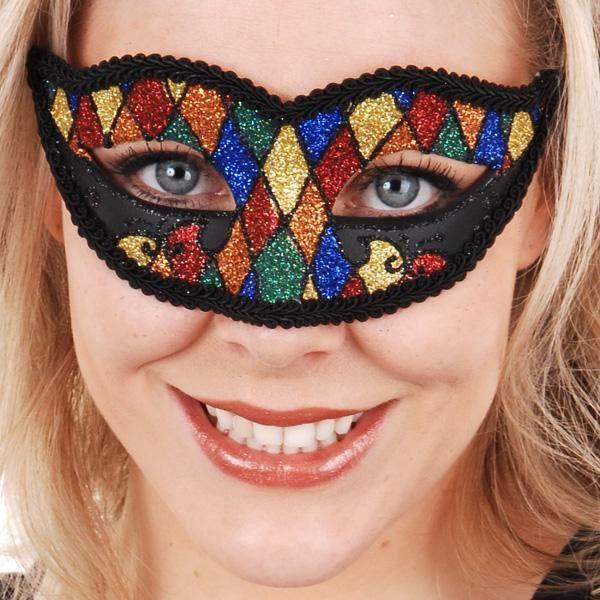 Venetian Style Masquerade Mask Harlequin with Bright Multicolour Glitter