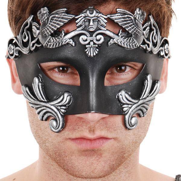 Men's Masquerade Venetian Griffin Style Mask Black and Silver
