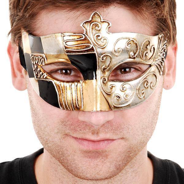 Men's Venetian Style black and gold Masquerade Mask Tivoli