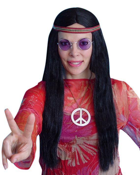 Hippie Black Costume Wig 60's 70's Male Female Fancy Dress