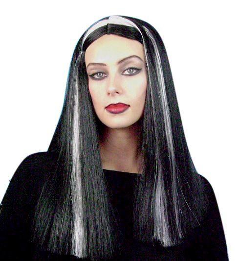 Black with White Streaked Witch Wig 